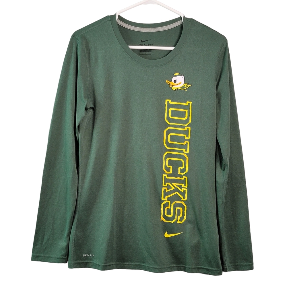 Nike Dri-Fit Oregon Ducks Green Yellow Long Sleeve Light Weight Shirt Men's S